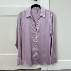 H&M Lilac Purple Faux Silk Collar Blouse Shirt